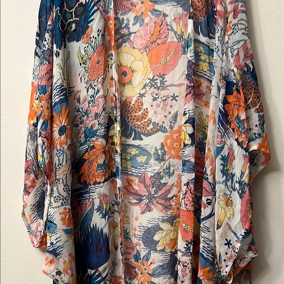Source Unknown Blue and Orange Swim Coverup Kimono 335 - Picture 3 of 9